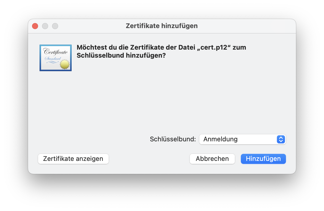 Zertifikate hinzufügen